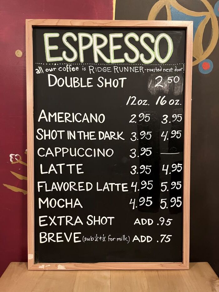 photo of espresso menu