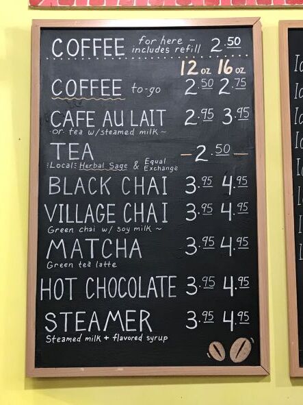 photo of cold drinks menu